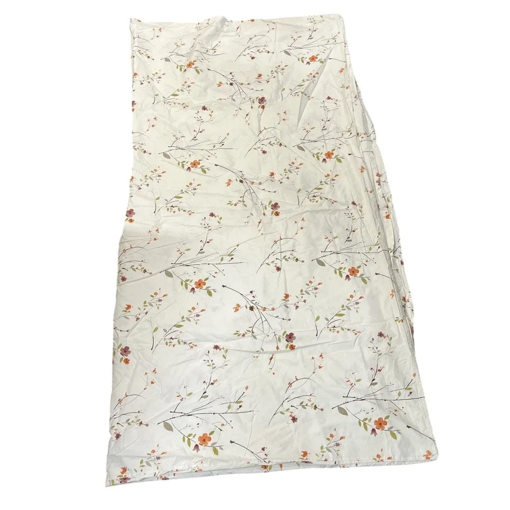 Crate & Barrel Queen Sakura Duvet & Bed Skirt Set White Earthy Botanical Print‎